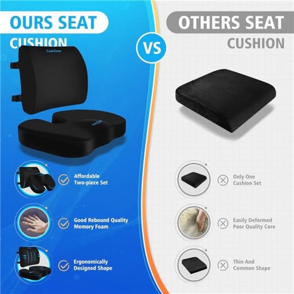 Memory foam seat cushion lumbar support pillow chair car travel wheelchair black - Picture 5 of 7